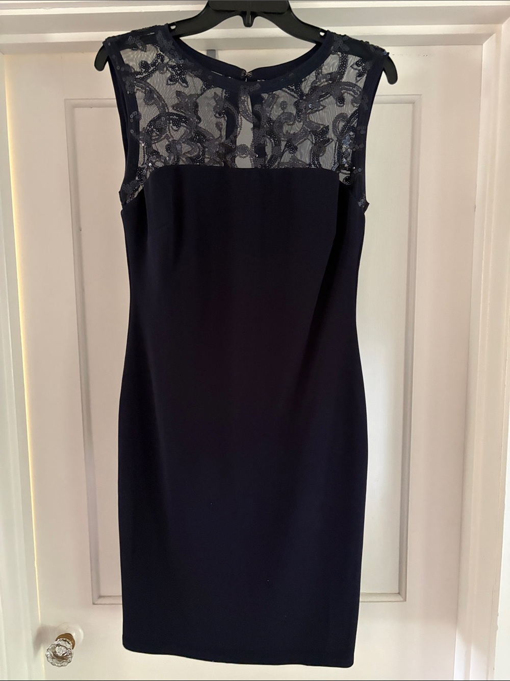 Blu Sage Navy Lace Yoke Midi Sheath Dress